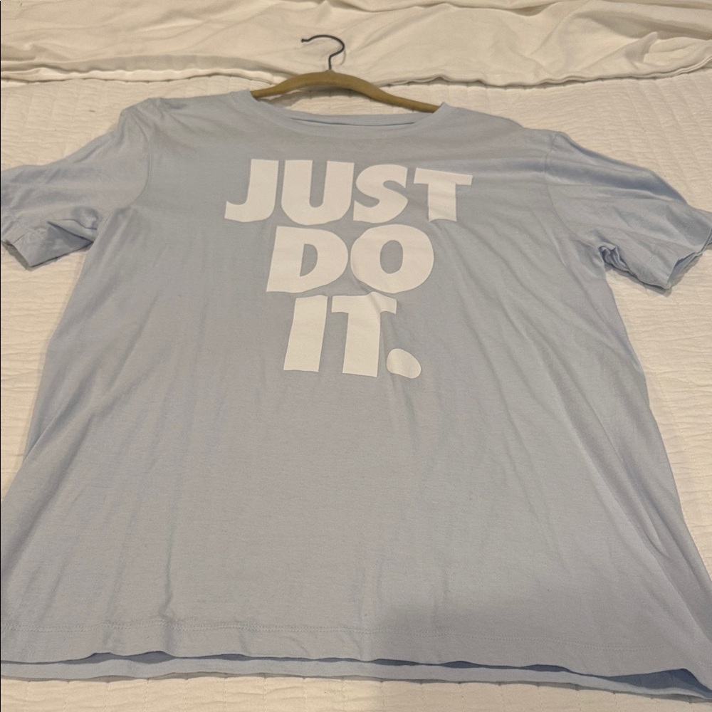 Nike Sky Blue T-Shirt with White 'Just Do It' Slogan
